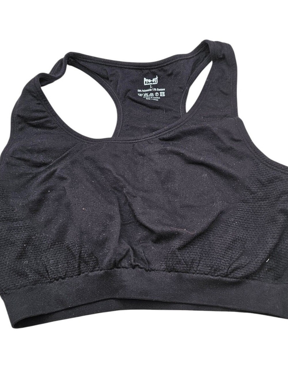 Pro-Fit Seamless Womens Sz L Classic Racer Back Sports Bra Black